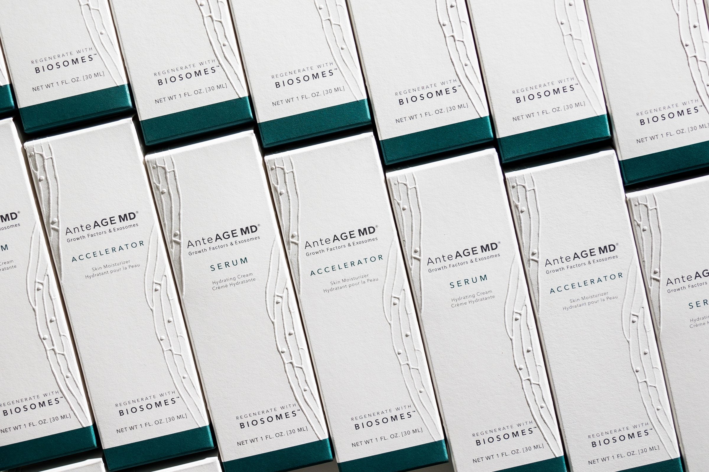 AnteAGE MD Biosome Serum and Accelerator cartons
