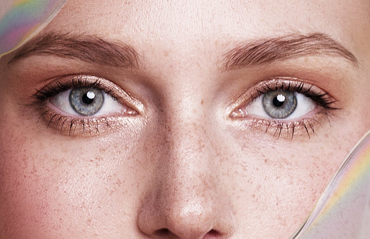 Close-up of lashes and brows