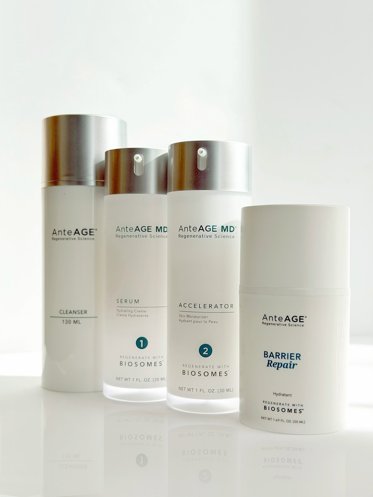 AnteAGE Cleanser, Biosome Serum, Biosome Accelerator and Barrier Repair