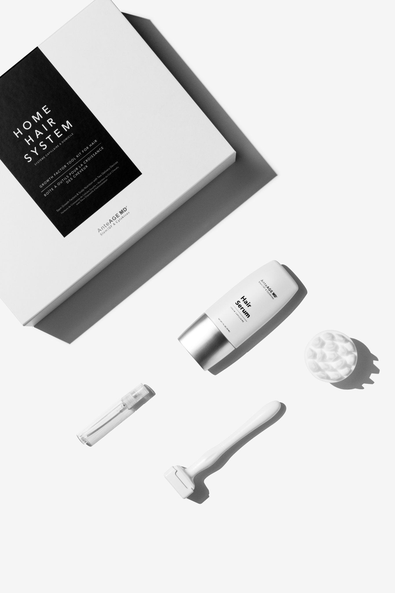 The AnteAGE MD Home Hair System kit unpacked